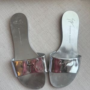 Giuseppe Zanotti Metallic Silver Slide Mules